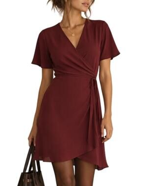 Aritzia Babaton Wallace Chiffon Wrap Dress Womens S Burgundy Fall Event Cocktail